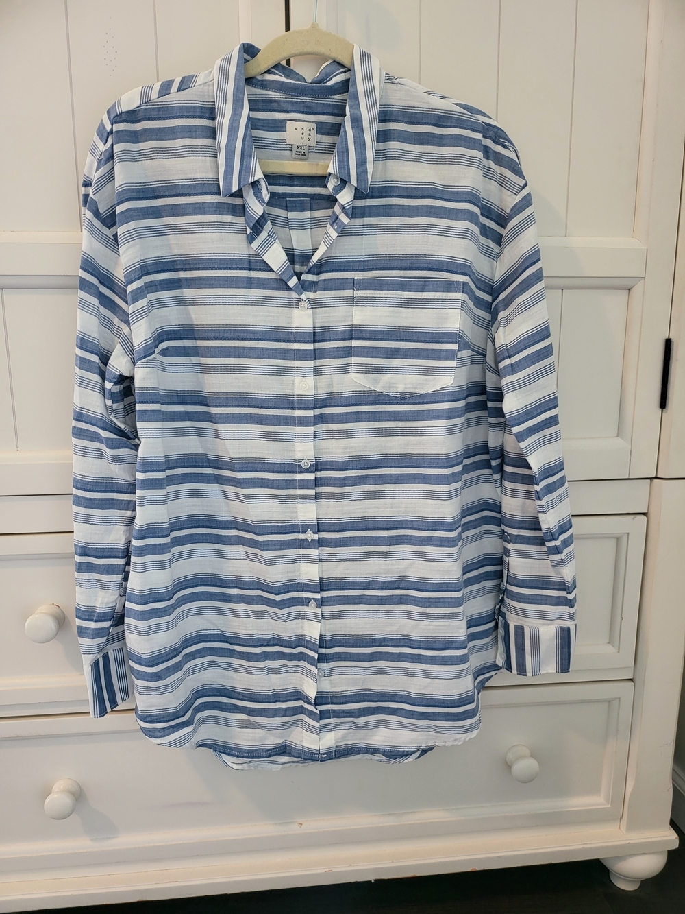 Blue/white Striped Button-Up Shirt, Women's XXL